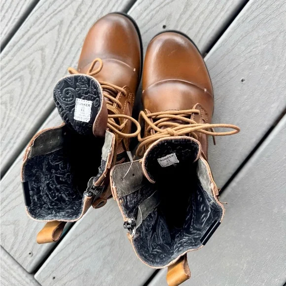 Bunker Sara Moto Boots Womens 9.5 Brown Leather Wrap Strap Combat - Picture 3 of 11